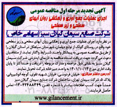 تجدید مناقصه اجرای عملیات جمع آوری و زهکشی روان آبهای سطحی و زیر سطحی 