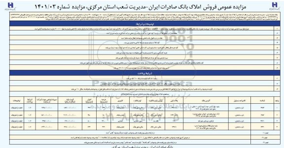 مزایده فروش تعدادی از املاک مازاد
