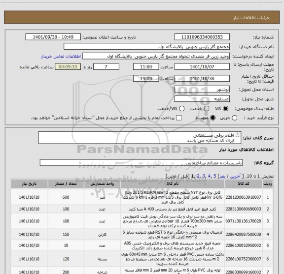 استعلام اقلام برقی مستغلاتی
ایران کد مشابه می باشد
طبق فایل پیوست اقدام گردد.
مستندات پیوست گردد.
