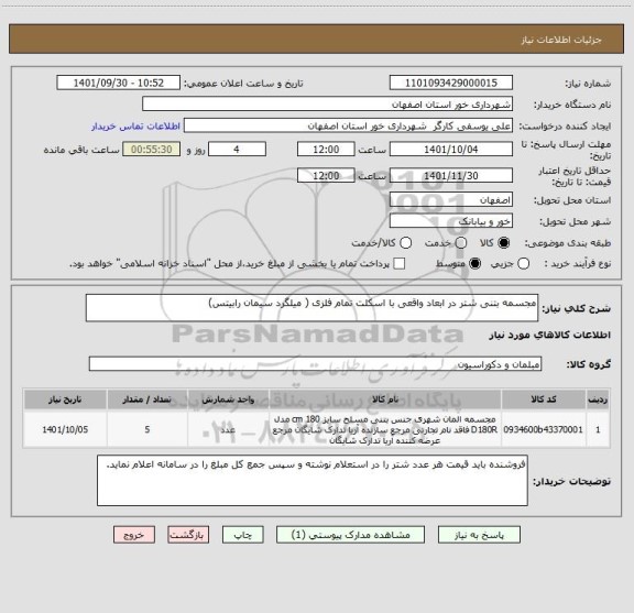 استعلام مجسمه بتنی شتر در ابعاد واقعی با اسکلت تمام فلزی ( میلگرد سیمان رابیتس)
