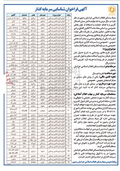فراخوان شناسایی سرمایه گذار اجرای طرح هادی روستایی 