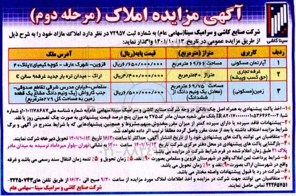 مزایده واگذاری املاک مازاد - مرحله دوم