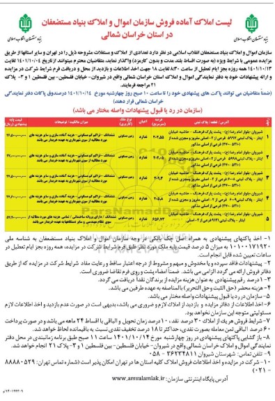 مزایده فروش 5 زمین مسکونی با مالکیت ششدانگ