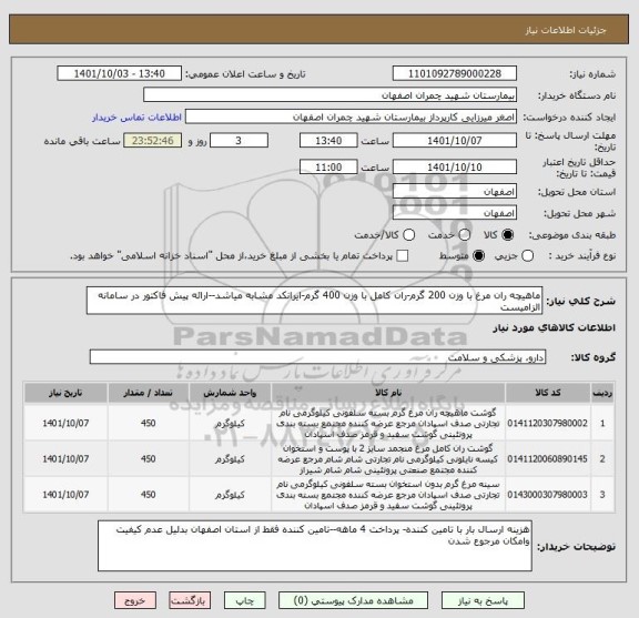 استعلام ماهیچه ران مرغ با وزن 200 گرم-ران کامل با وزن 400 گرم-ایرانکد مشابه میاشد--ارائه پیش فاکتور در سامانه الزامیست