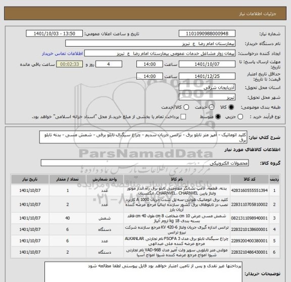 استعلام کلید اتوماتیک - آمپر متر تابلو برق - ترانس جریان سدیم - چراغ سیگنال تابلو برقی - شمش مسی - بدنه تابلو برق