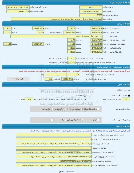 مزایده ، فروش املاک مازاد اداره کل بهزیستی( ملک مربوط به شهرستان میناب) -مزایده ساختمان - استان هرمزگان