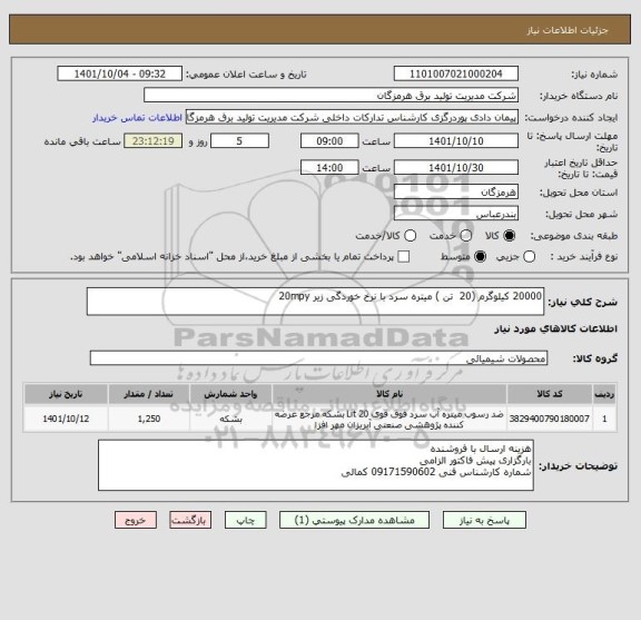 استعلام 20000 کیلوگرم (20  تن ) میتره سرد با نرخ خوردگی زیر 20mpy
