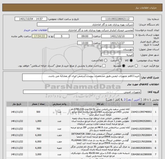 استعلام خرید11قلم تجهیزات ایمنی.طبق مشخصات پیوست/درضمن ایران کد مشابه می باشد.