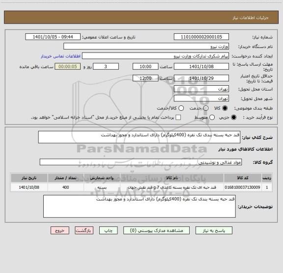 استعلام قند حبه بسته بندی تک نفره (400کیلوگرم) دارای استاندارد و مجوز بهداشت