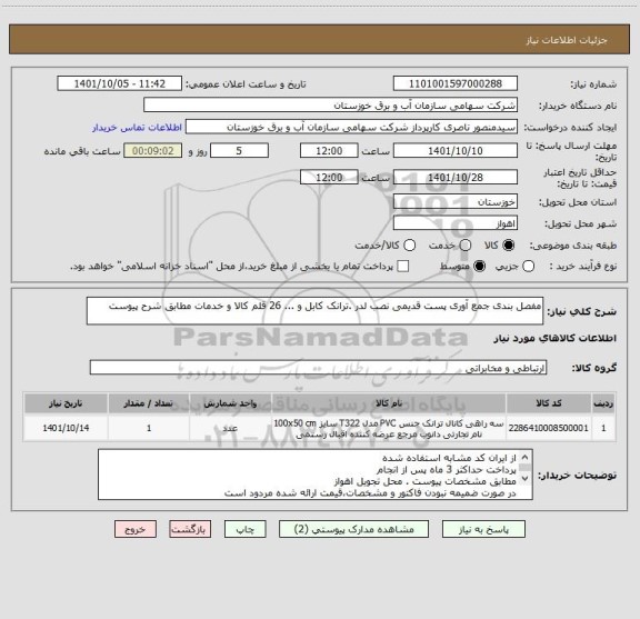 استعلام مفصل بندی جمع آوری پست قدیمی نصب لدر .ترانک کابل و ... 26 قلم کالا و خدمات مطابق شرح پیوست