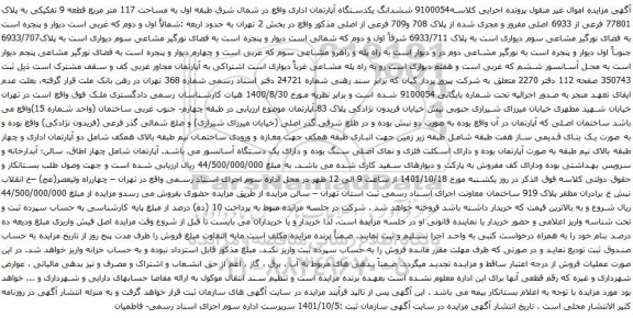 مزایده فروش ششدانگ یکدستگاه آپارتمان اداری