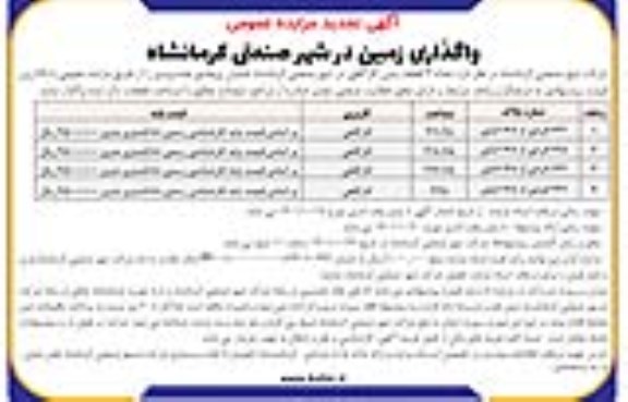 تجدید مزایده واگذاری تعداد 4 قطعه زمین کارگاهی در شهر صنعتی