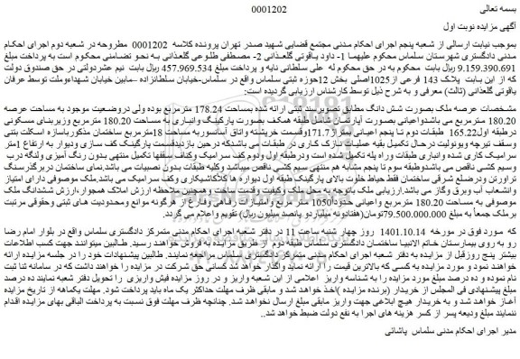 مزایده فروش ملک بصورت شش دانگ 