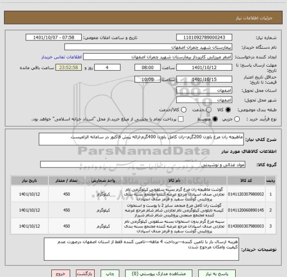 استعلام ماهیچه ران مرغ باوزن 200گرم--ران کامل باوزن 400گرم-ارائه پیش فاکتور در سامانه الزامیست