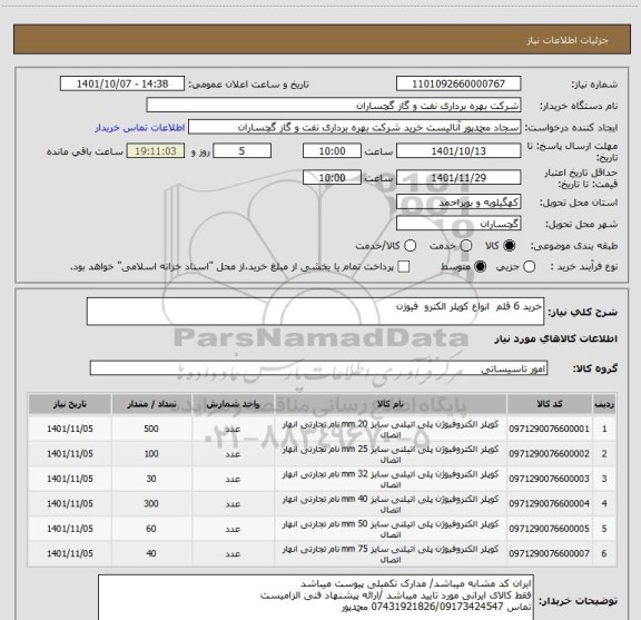 استعلام خرید 6 قلم  انواع کوپلر الکترو  فیوژن