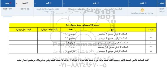 استعلام گسکت گرافیتی مسلح 1 میلیمتر...