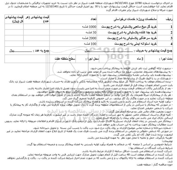 استعلام خرید تجهیزات ترافیکی