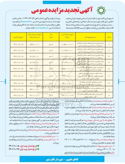 تجدید مزایده تعدادی از واحدهای تجاری....
