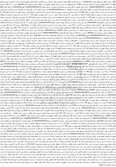 آگهی مزایده ششدانگ یک قطعه مغازه با کاربری تجاری به پلاک ثبتی 5 فرعی از 314 اصلی مفروز و مجزا شده از 1 فرعی از اصلی