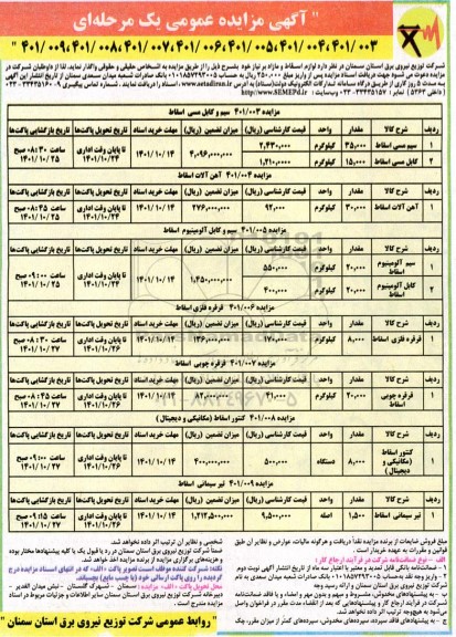 مزایده سیم مسی اسقاط....