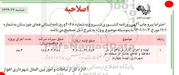 اصلاحیه مناقصه تهیه و اجرای گاردریل 