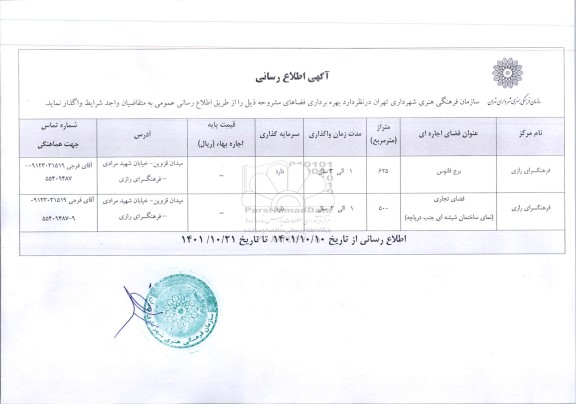 مزایده ​واگذاری بهره برداری فضاهای 