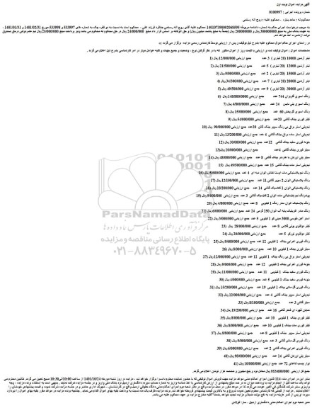 مزایده فروش 1) تینر آرشین 10000 (20 لیتری )  3 عدد   و...