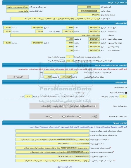 مزایده ، فروش شش دانگ یک قطعه زمین  واقع در محله چهارقاپی شهرستان قصرشیرین به مساحت  2932/76 -مزایده زمین  - استان کرمانشاه