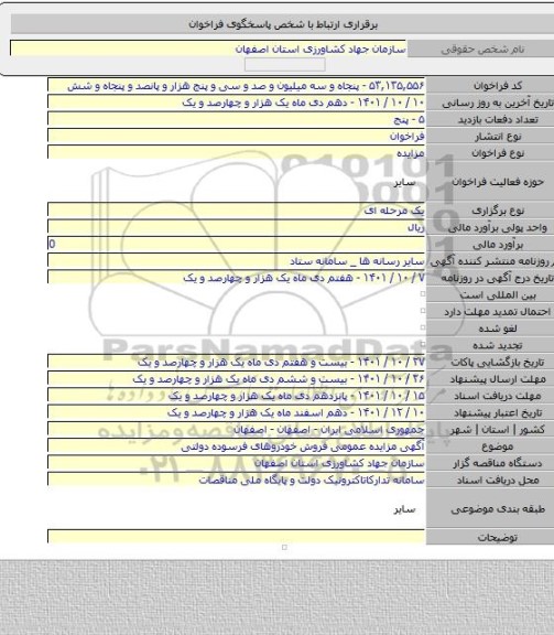 مزایده, آگهی مزایده عمومی فروش خودروهای فرسوده دولتی