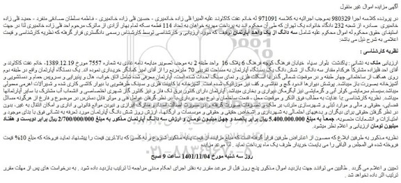 مزایده فروش سه دانگ از یک واحد آپارتمان