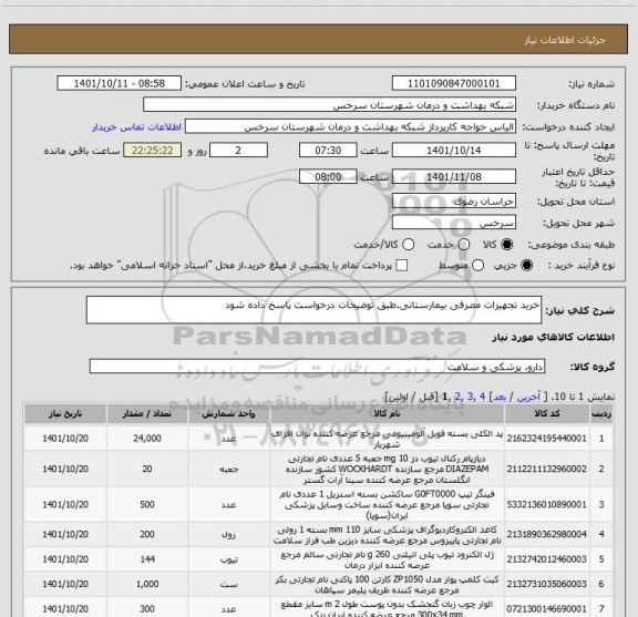 استعلام خرید تجهیزات مصرفی بیمارستانی.طبق توضیحات درخواست پاسخ داده شود