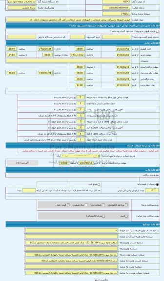 مزایده ، فروش کنتورها و شیرآلات برنجی ضایعاتی