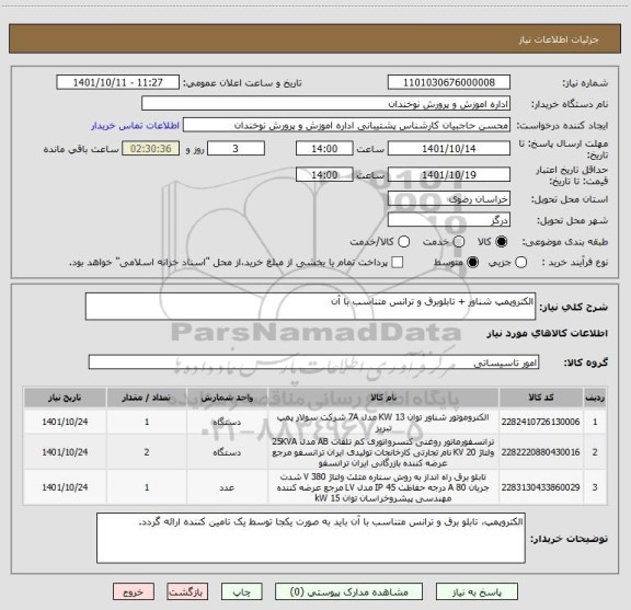 استعلام الکتروپمپ شناور + تابلوبرق و ترانس متناسب با آن