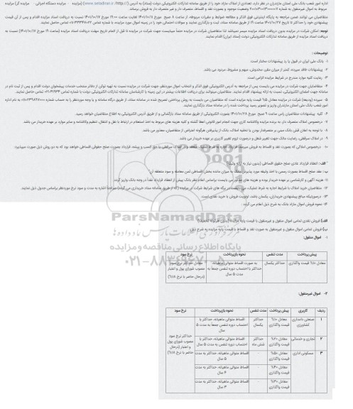 مزایده استانی املاک و اموال مازاد و تملیکی بانک ملی