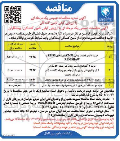 مناقصه خرید 6 آیتم قطعات یدکی cmm ....