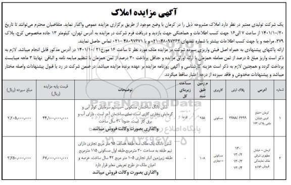 مزایده واگذاری تعدادی از املاک 