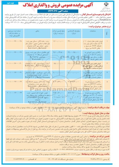 آگهی مزایده فروش و واگذاری املاک نوبت دوم 