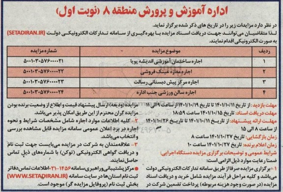 مزایده اجاره ساختمان آموزشی اندیشه پویا ..