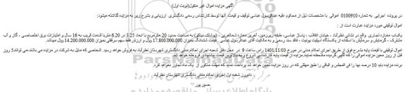 مزایده فروش یکباب مغازه تجاری