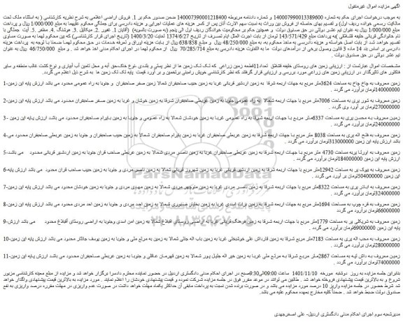 مزایده فروش  تعداد11قطعه زمین زراعی 