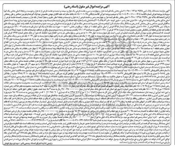 مزایده فروش ششدانگ پلاک ثبتی 1368/3438 /10250 اصلی