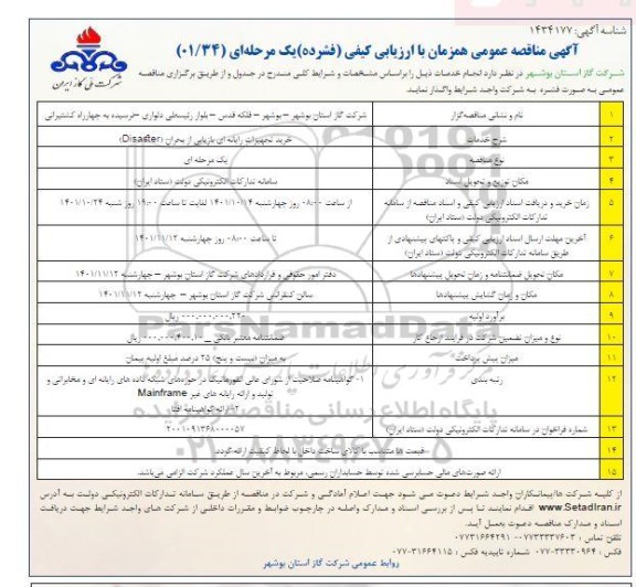 مناقصه خرید تجهیزات رایانه ای بازیابی از بحران