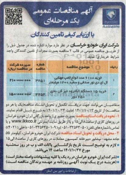 مناقصه خرید 6100 عدد انواع لامپ مهتابی ال ای دی نور صدفی و سفید ...