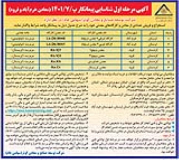 مزایده و مناقصه استخراج و فروش تعدادی از معادن و کارگاه های معدنی