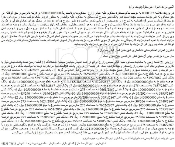 مزایده فروش  21 قطعه زمین 