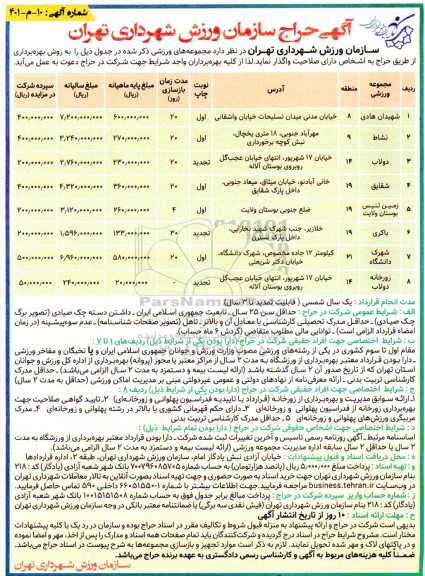 آگهی حراج واگذاری مجموعه های ورزشی...