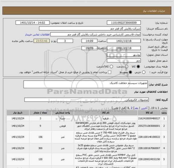 استعلام تجهیزات سیستم حفاظت کاتدیک