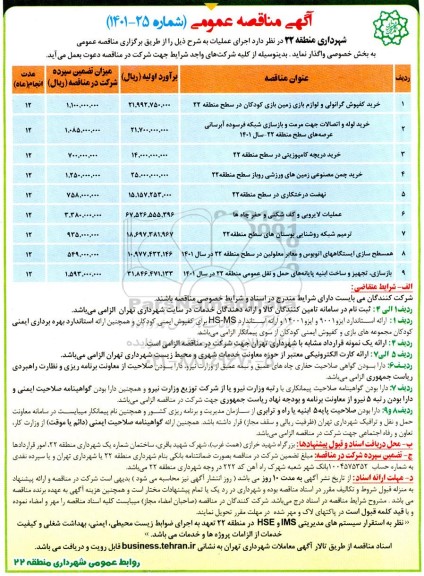 مناقصه عمومی خرید کفپوش گرانولی و لوازم بازی زمین ...