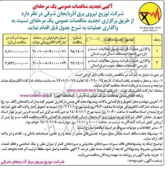 تجدید مناقصات واگذاری عملیات  ...