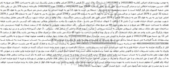 آگهی مزایده ششدانگ پلاک ثبتی 31 فرعی از 2579 اصلی